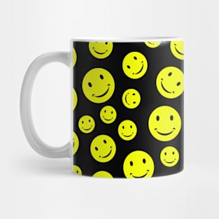 Smiley Face Seamless Pattern on Black Background Mug